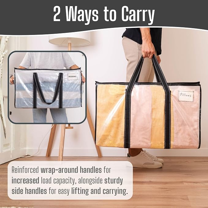 VENO 2 Pack Clear Moving Bags Heavy Duty, 90L Extra Large Transparent Storage - Image 6