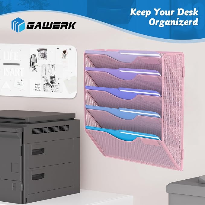 5 Tier Hanging Wall File Organizer, Mesh Mail Paper Orgnization Hanging File - Image 7