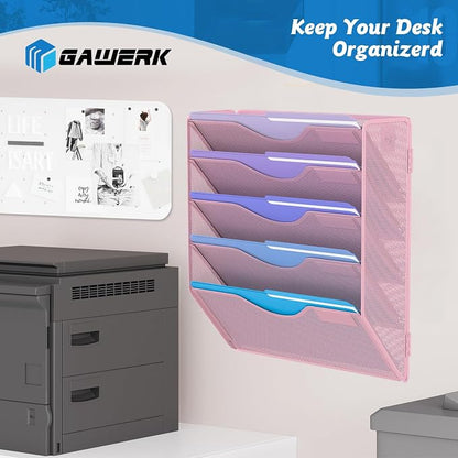 5 Tier Hanging Wall File Organizer, Mesh Mail Paper Orgnization Hanging File - Image 7