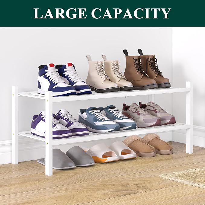 Smiry Bamboo Shoe Rack for Closet, 2 Tier Wooden Stackable Shoe Organizer - Image 5