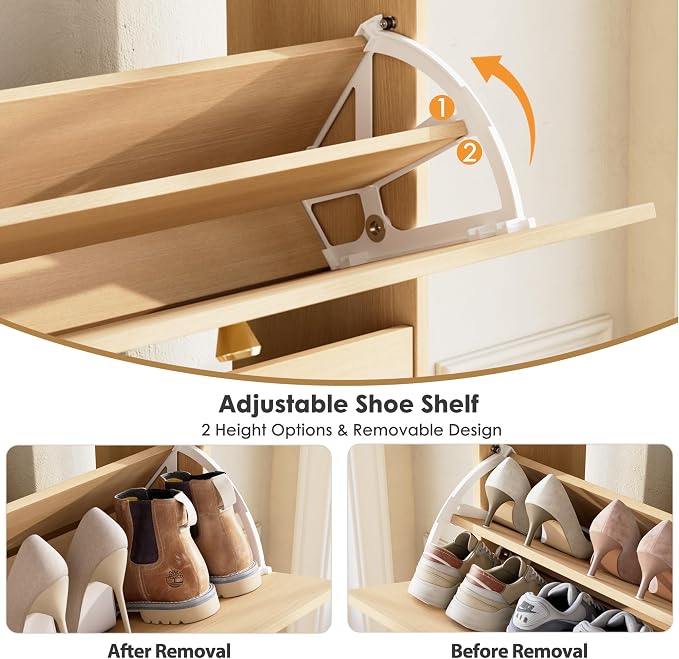 Nicetree Shoe Cabinet with 2 Flip Drawers, Narrow Shoe Organizer Cabinet - Image 8