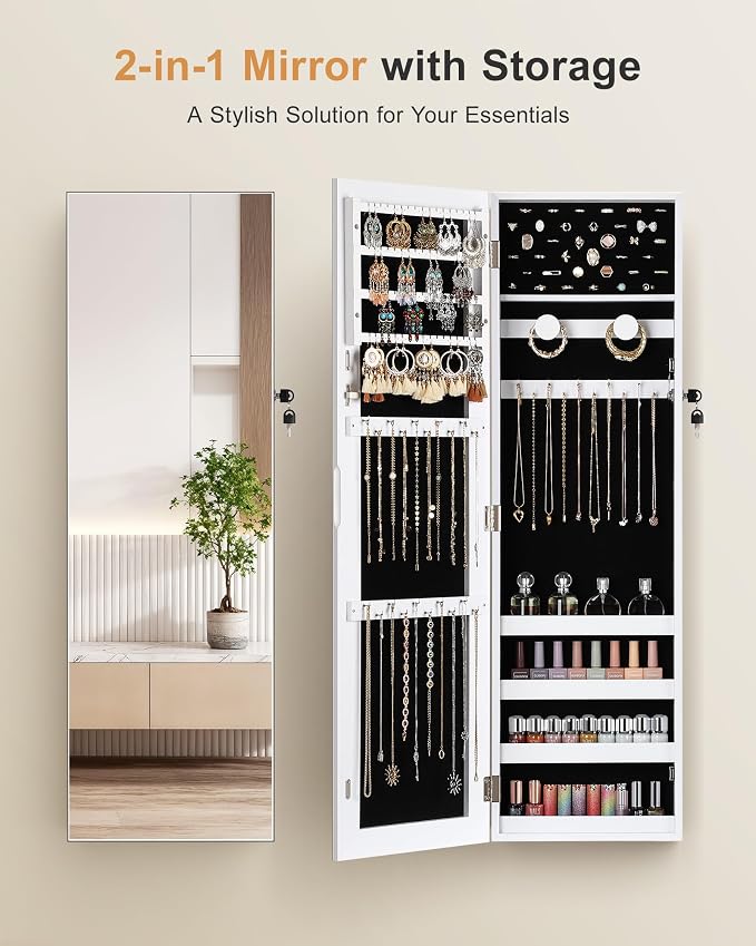 Nicetree Jewelry Armoire with Mirror, Wall/Door Mounted Jewelry Cabinet - Image 4