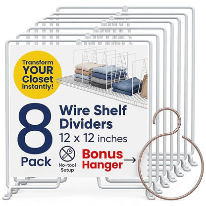 White Wire Shelf Dividers for Closet Organization – 8-Pack – Sturdy and Easy by NeatlyMade