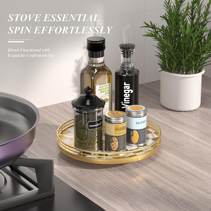 Gold Decorative Vanity Tray, 10 Inch Rotating Lazy Susan Perfume Tray - Image 2