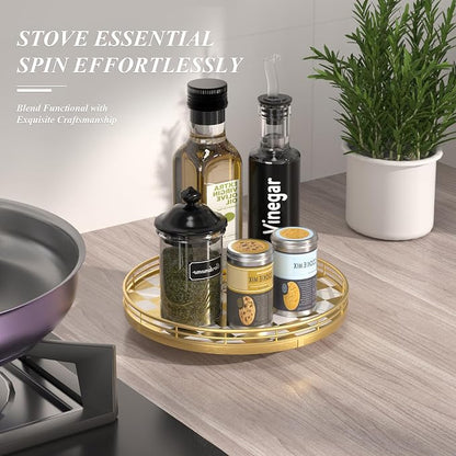 Gold Decorative Vanity Tray, 10 Inch Rotating Lazy Susan Perfume Tray - Image 2