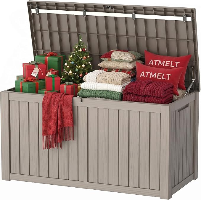 200 Gallon Outdoor Storage Box, Large Resin Deck Box, Waterproof Lockable by ATMELT