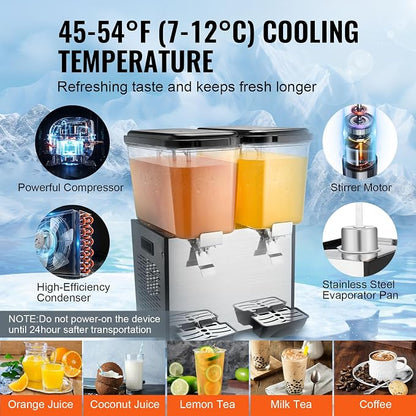 VEVOR Commercial Beverage Dispenser, 2 Tanks 18 L / 19 QT Per Tank Juice - Image 3