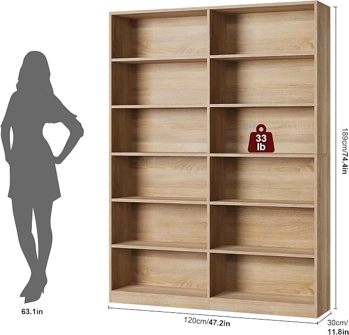 FACBOTALL Bookshelf and Bookcase, 6-Tier Double Wide Bookshelves, Freestanding - Image 3