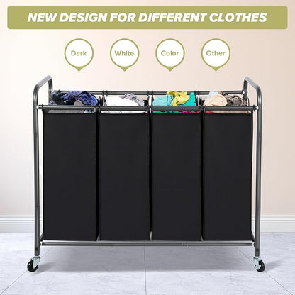 Laundry Sorter Hamper with Wheels, Heavy-Duty Laundry Sorter Rolling Cart - Image 2