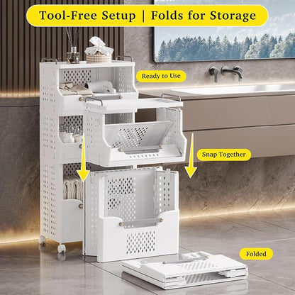 Laundry Basket with Wheels, Folding Laundry Hamper, utility cart, Kitchen - Image 6