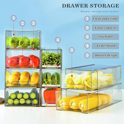 2 Pack Stackable Refrigerator Drawers Pull Out Bins Clear Fridge Drawer - Image 2
