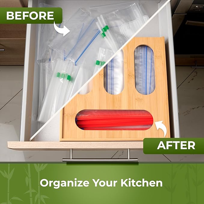 Bamboo Storage Bag Organizer, Sandwich Bag Organizer - Image 4