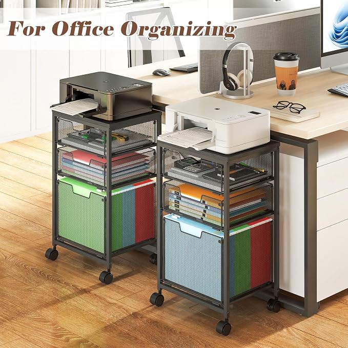 Sbanmao Rolling File Cart with 3 Drawers, Filing Cabinet, Hanging Folder Holder - Image 5
