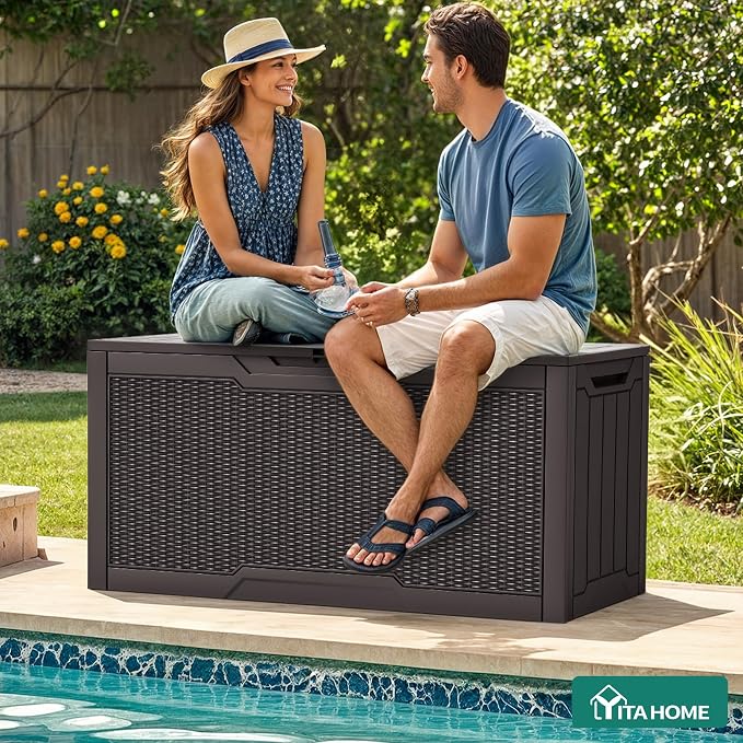 YITAHOME 80 Gallon Resin Deck Box, Weather Resistant Outdoor Rattan Storage Box - Image 3