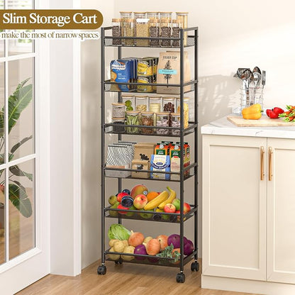 6 Tier Slim Rolling Storage Cart, Narrow Mobile Shelving Unit Organizer Utility - Image 5