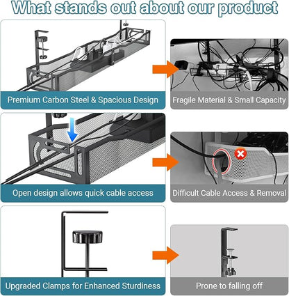 No Drill Under Desk Cable Management Tray, SONATURE 25.3" Cord Organizer - Image 2