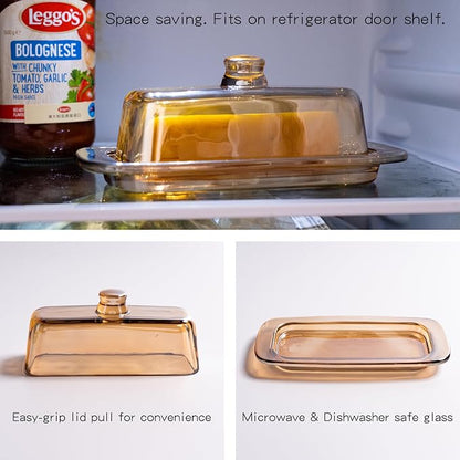 Butter Dish with Lid for Countertop, Elegant Champagne-Colored Covered Glass - Image 4