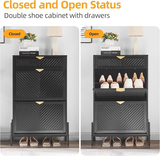 Shoe Cabinet with 2 Flip Drawers, Narrow Entryway Rack, Freestanding, - Image 7
