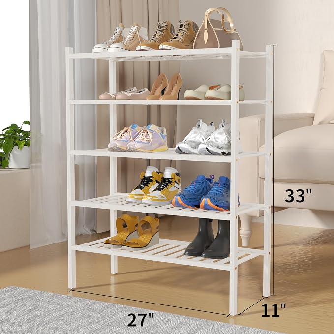 5 Tier Bamboo Shoe Rack for Closet Free Standing Wood Shoe Shelf for Entryway - Image 3