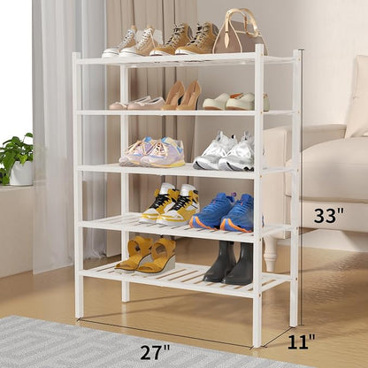 5 Tier Bamboo Shoe Rack for Closet Free Standing Wood Shoe Shelf for Entryway - Image 3