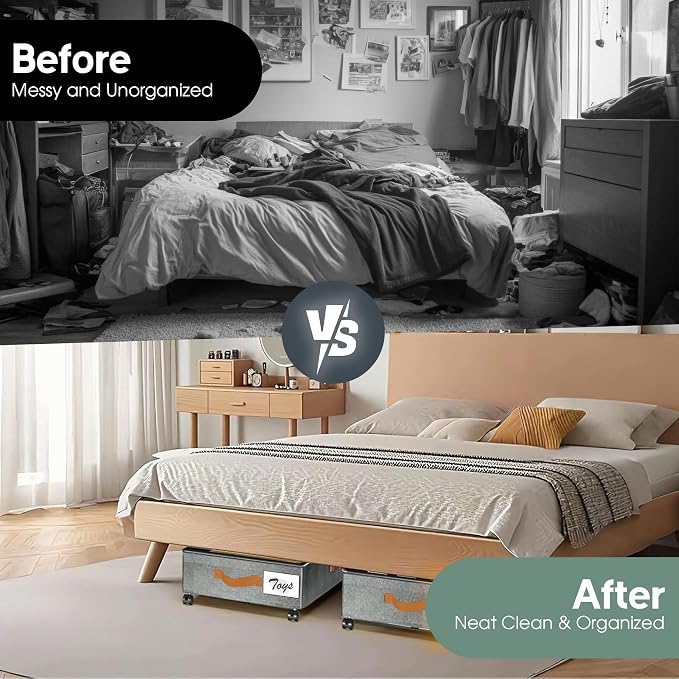 Under Bed Storage with Wheels, 2 Pack| Low Profile Storage Organizer with Clear - Image 8