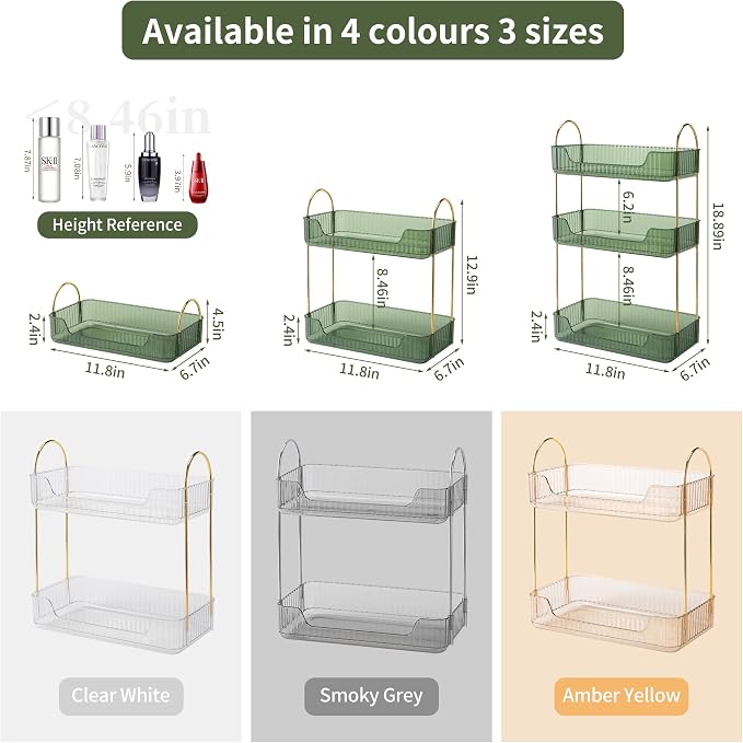 2 Tier Bathroom Organizer Countertop Makeup Perfume Tray Skincare Organizer - Image 2