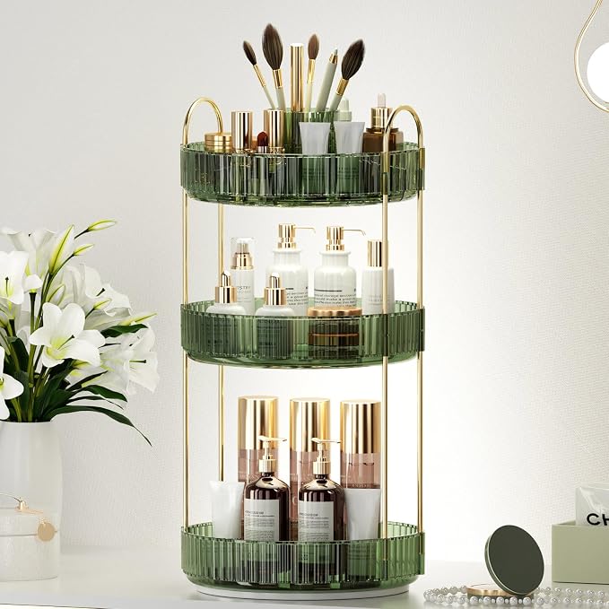 360° Rotating Makeup Organizer, Upgraded 3 Tier Skincare Perfume Organizers - Image 6
