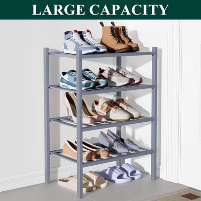 Smiry Bamboo Shoe Rack for Closet, 4 Tier Small Wooden Stackable Shoe Organizer - Image 5
