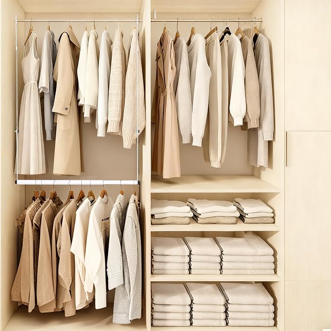 Hanging Closet Rod, Hanging Clothes Organizer, Adjustable, 2 Pack | Metal - Image 7
