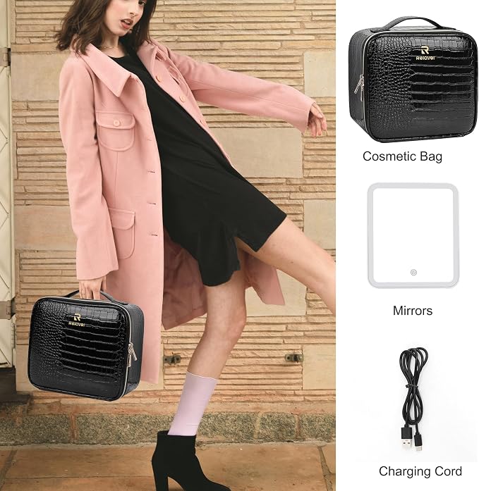 Relavel Makeup Train Case With LED Mirror, Professional Travel Cosmetic Bag - Image 6