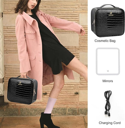 Relavel Makeup Train Case With LED Mirror, Professional Travel Cosmetic Bag - Image 6