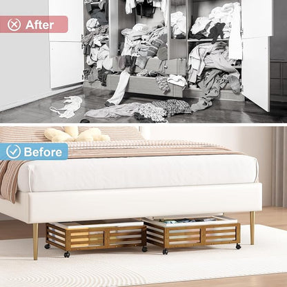 Under Bed Storage with Wheels-Large Bamboo Underbed storage Containers with - Image 7