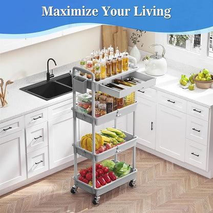 SUNALLY 4 Tier Rolling Utility Cart - Image 6