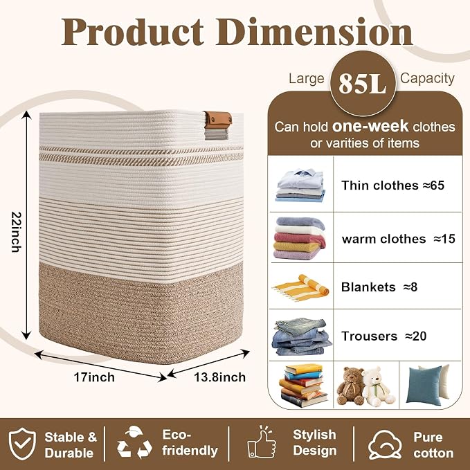 Laundry Hamper, 85L Tall Laundry Basket - Image 3