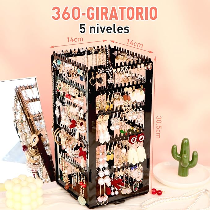 17Dec 360 Rotating Earring Holder Organizer Stand, 5 Tiers Acrylic Jewelry - Image 2