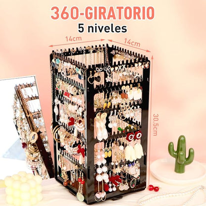 17Dec 360 Rotating Earring Holder Organizer Stand, 5 Tiers Acrylic Jewelry - Image 2