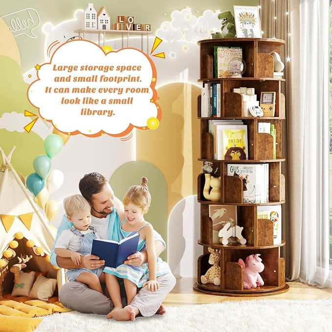 Aheaplus Rotating Bookshelf, 360 Display Wood Spinning Bookshelf Tower - Image 5