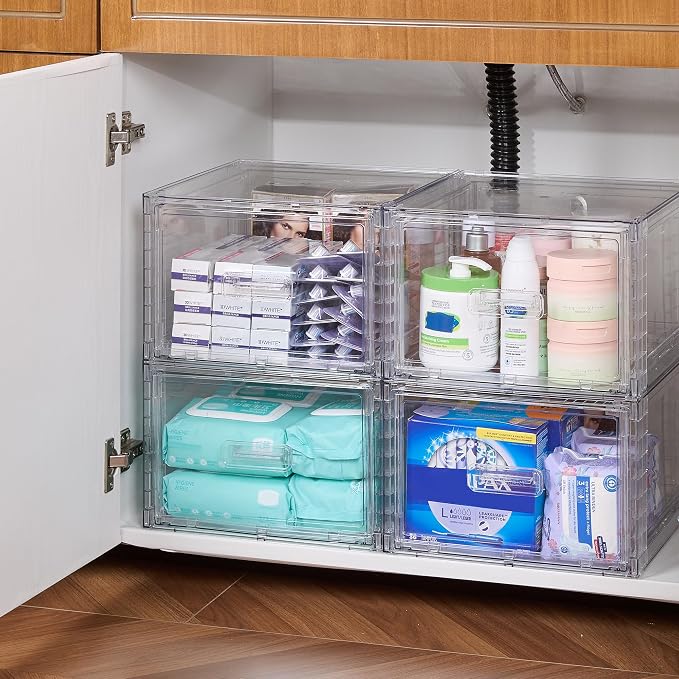 Vtopmart 3 Pack 18QT Clear Stackable Storage Drawers, Easily Assemble Closet - Image 6
