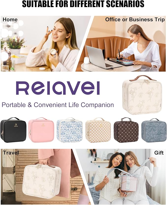 Relavel Travel Makeup Bag with LED Mirror, Lily Flower | Portable Cosmetic - Image 8
