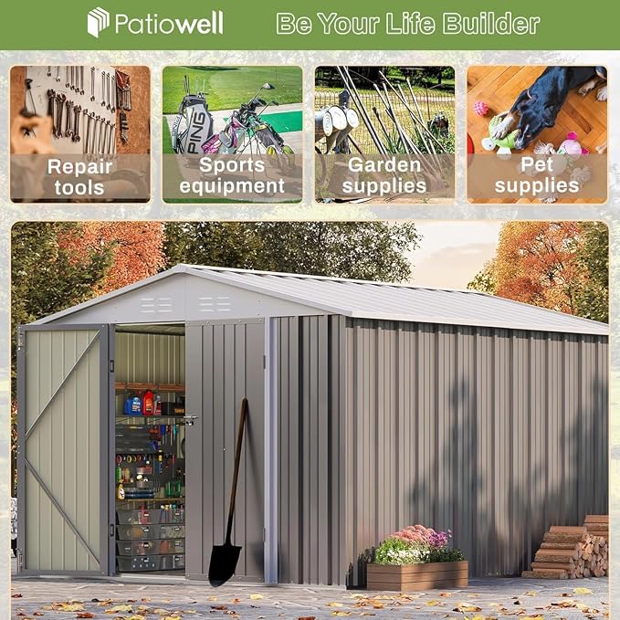 Patiowell 8x10 FT Outdoor Storage Shed, Large Garden Tool Metal Shed - Image 6
