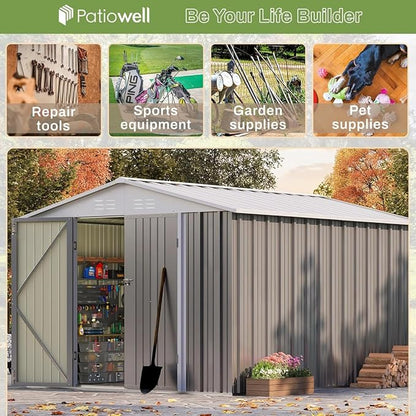 Patiowell 8x10 FT Outdoor Storage Shed, Large Garden Tool Metal Shed - Image 6