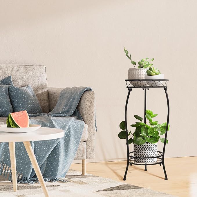 2 Pack Plant Stand Indoor Outdoor 2 Tier 27" Tall Metal Potted Holder Rack - Image 3