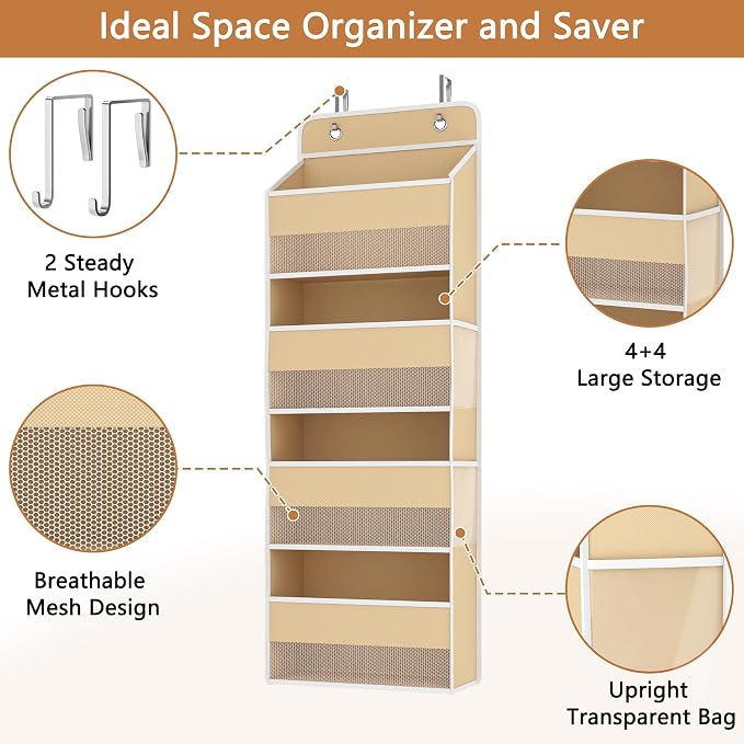 1 Pack 4-Tier Over the Door Organizer, Heavy-Duty Large Deep Pocket Hanging - Image 5
