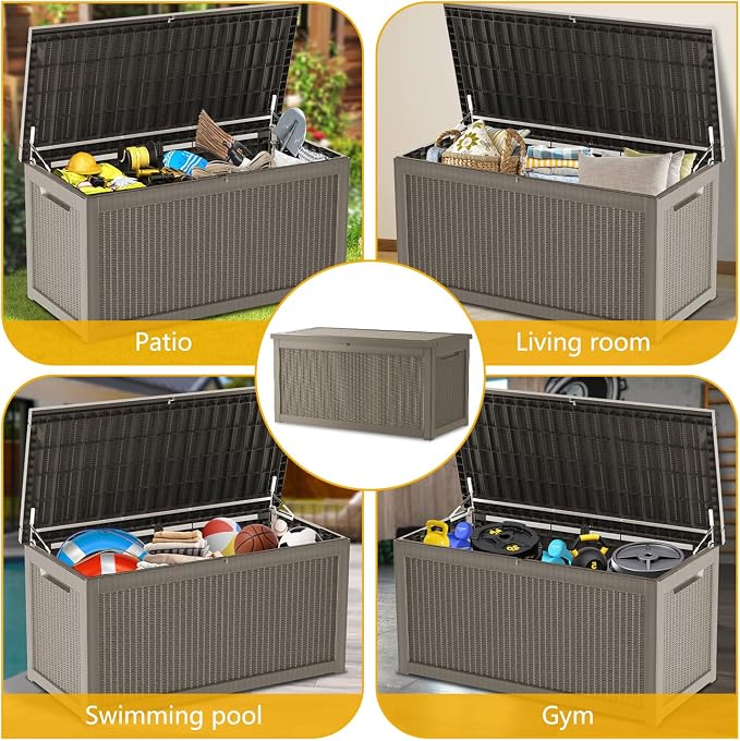 320 Gallon Deck Box, Resin Outdoor Indoor Waterproof Storage Box, Lockable - Image 4