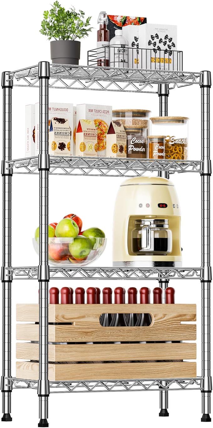 IZEUK 4 Tier Steel Storage Shelves, Heavy Duty Metal Shelf Wire Shelving Rack by IZEUK