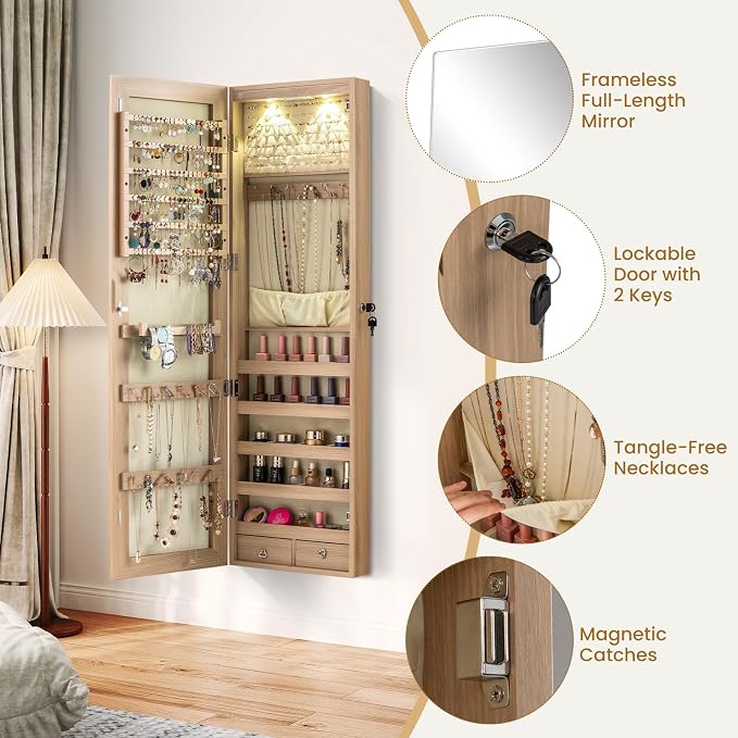 Giantex Wall or Door Mounted Jewelry Armoire - Image 6