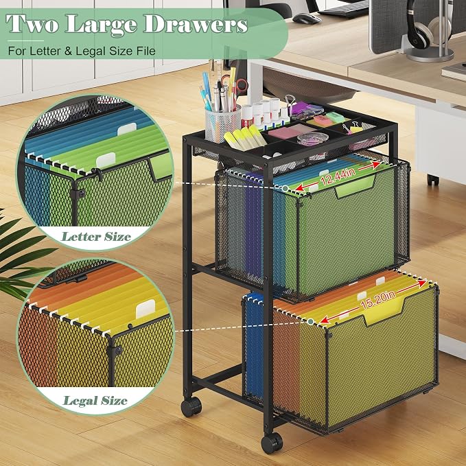 Rolling File Cart with 2 Drawers, Under Desk Storage Cabinet with DIY Divider - Image 5