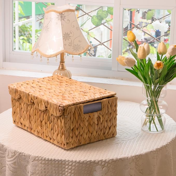 KOKODO Set of 2 Scalloped Wicker Baskets – Handwoven Rectangular Water Hyacinth - Image 3