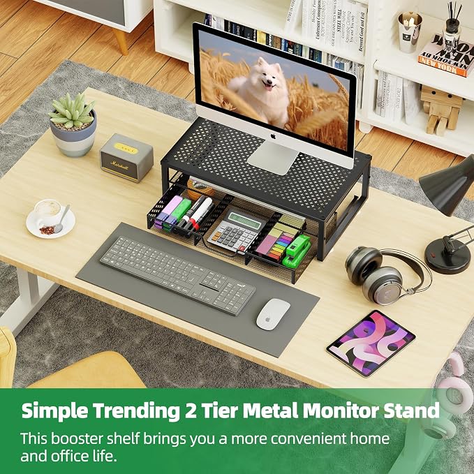 Simple Trending Metal Monitor Stand Riser and Computer Desk Organizer - Image 2