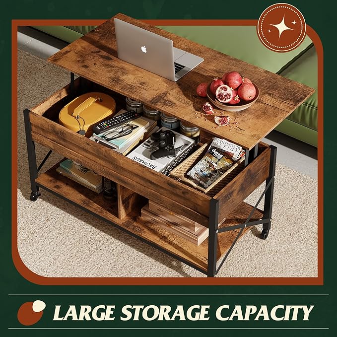 WLIVE Coffee Table, 41.3" Lift Top Coffee Table - Image 6
